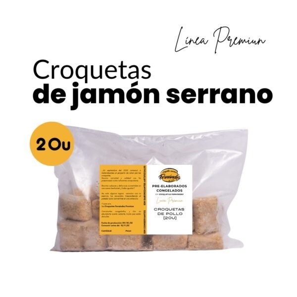 Un paquete de 20 croquetas congeladas de jamón serrano.